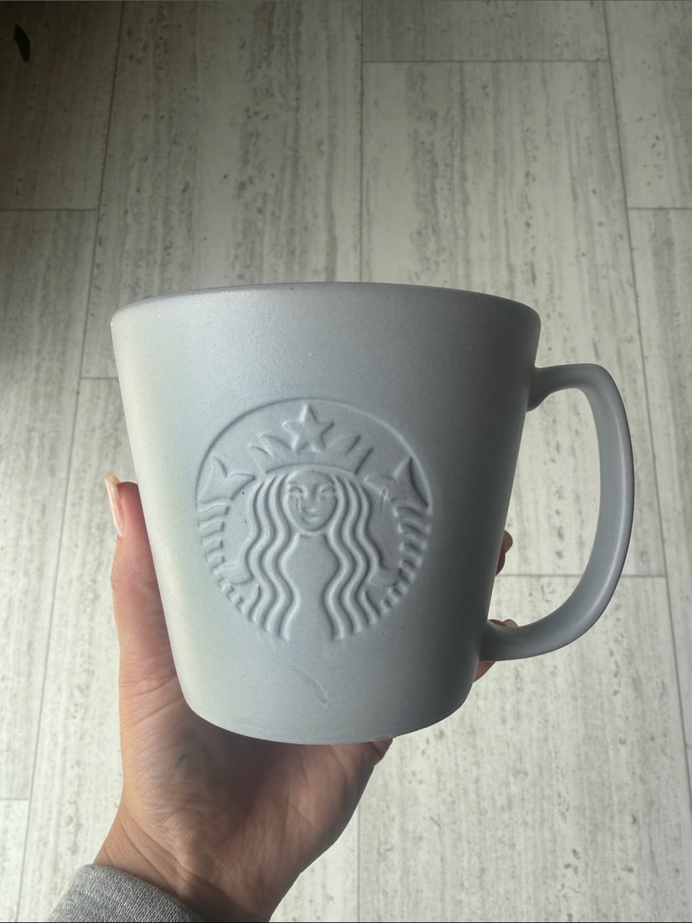 Starbucks Matte Light Gray Embossed Logo Ceramic Mug